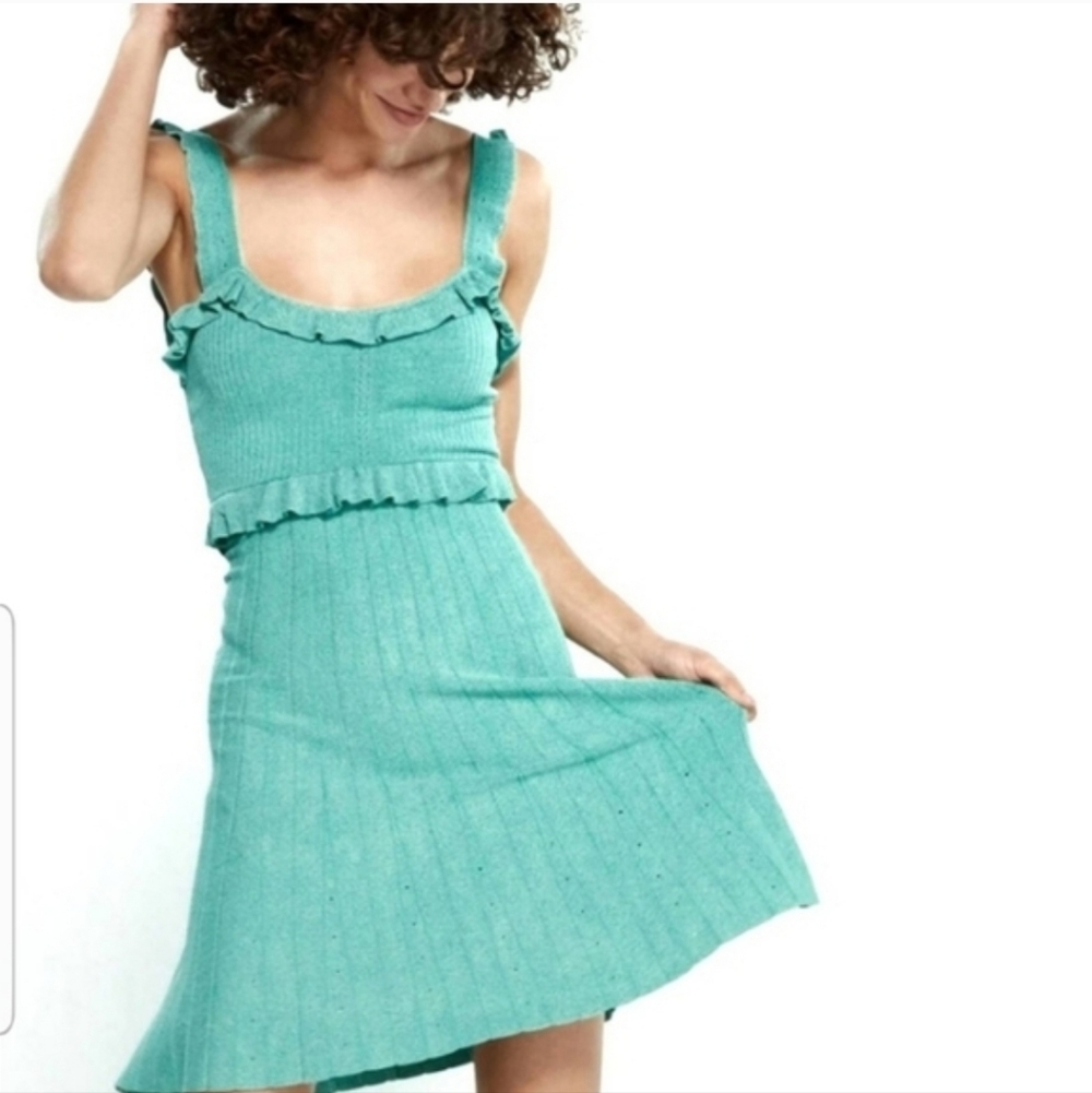 NWT John + Jenn Fit And Flare Ruffle Dress In Sea Wave